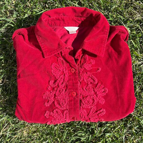 Vintage Christopher & Banks Embroidered Red Button Up Blouse - Picture 2 of 8